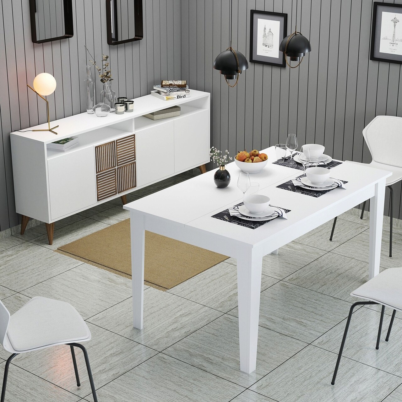 Set mobilier living, Hanah Home, Milan 527, Alb - imagine 5